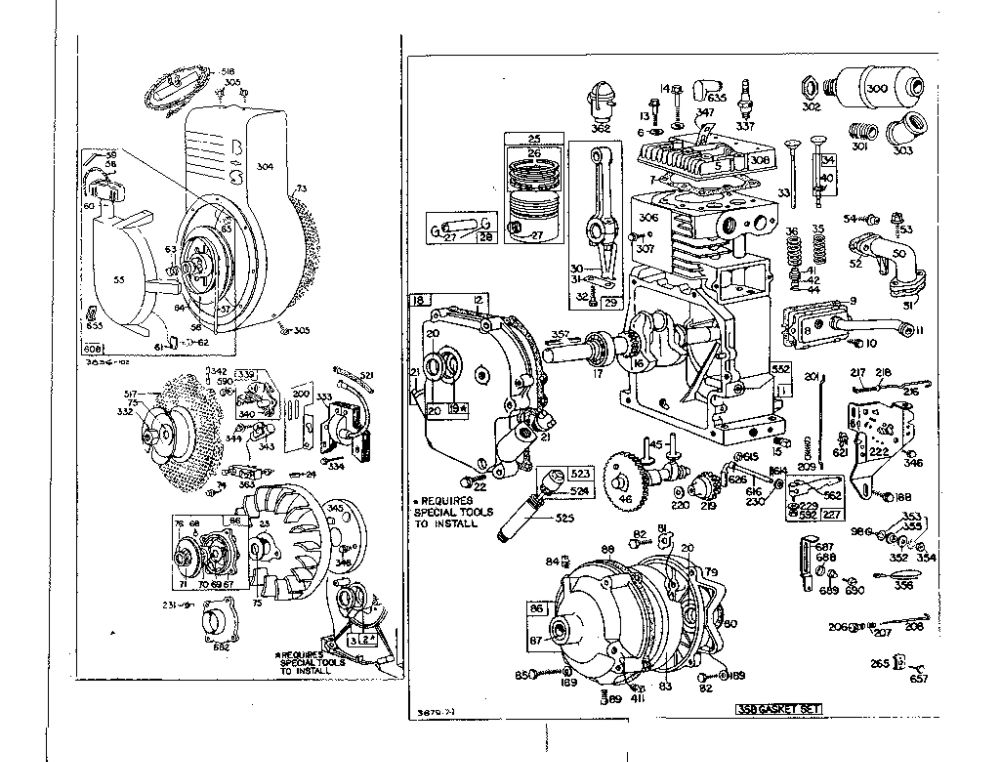 Replacement Parts Diagram and Parts List for 170400-170499 0010 - 0075 Briggs and Stratton Engine